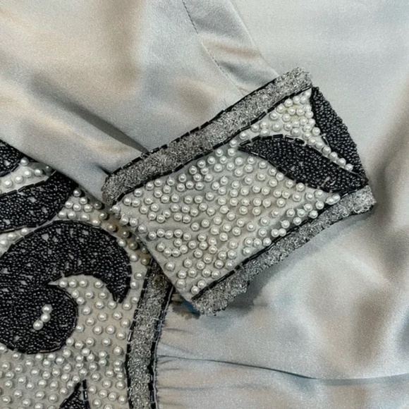 Couture Satin Silver Gown: hand beaded - art nouveau - handmade - deco style - Picture 2 of 12